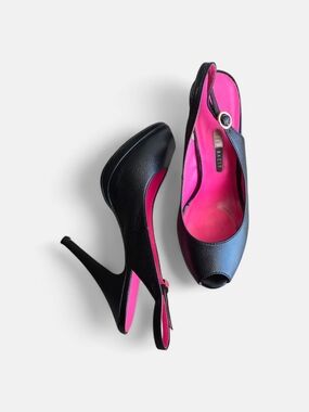 Ted Baker Black Peep-Toe Slingback Heels with Pink Lining